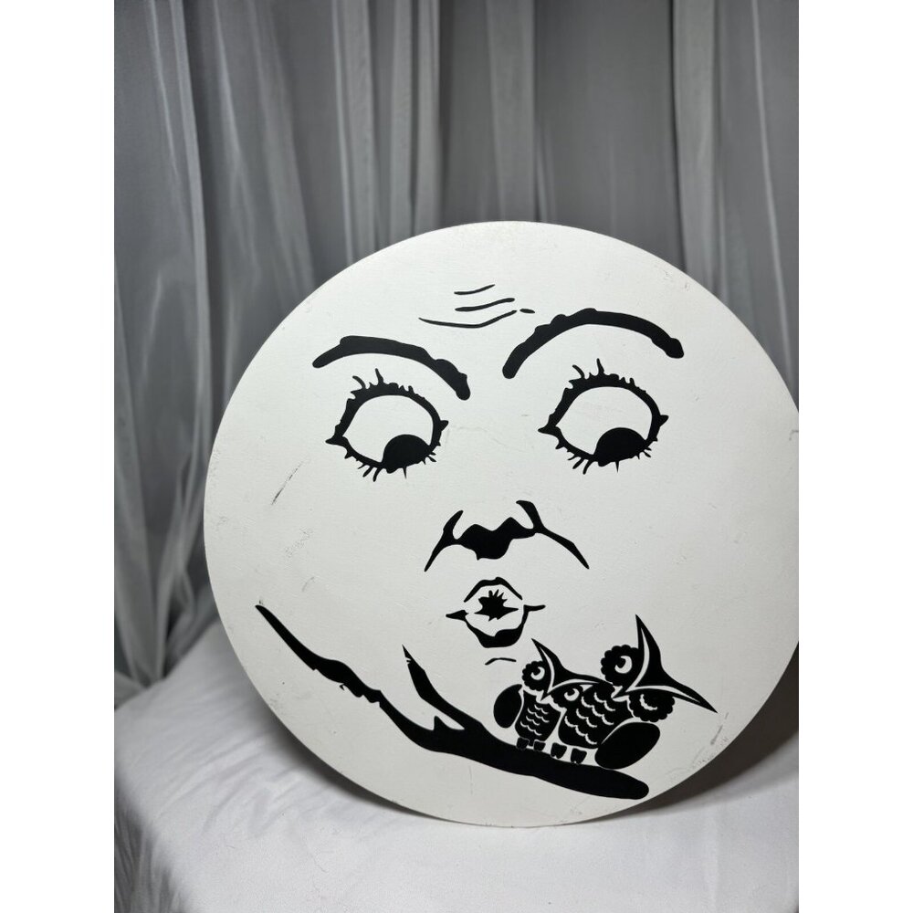 13.5" Retro Anthropomorphic Wood Moon Man Owls Halloween Sign Wall Window Decor - Picture 5 of 10